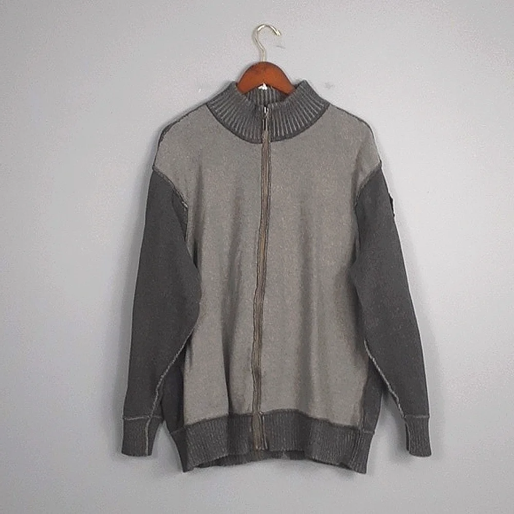 Calvin Klein Men's Gray Heavy Patchwork Zip Up Sweater